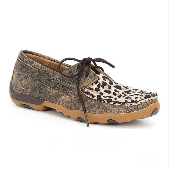 Twisted X Women's Leopard Print Boat Driving Shoes Moccasins Sz 9M Leather - Picture 1 of 9